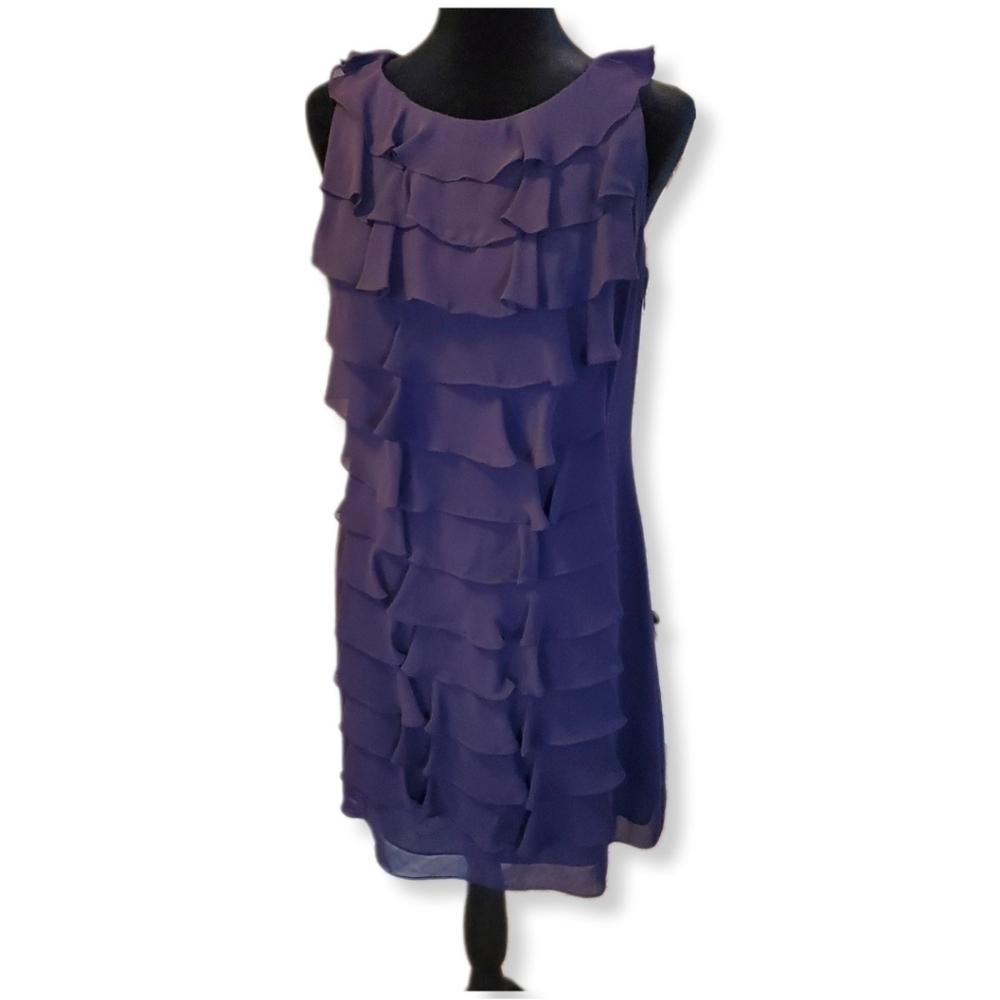 Adrianna Papell Purple Ruffle Front Sheath Dress Sz 8